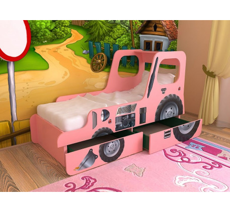 Детская кровать в виде Трактора для девочки, спальное место 160х70 см